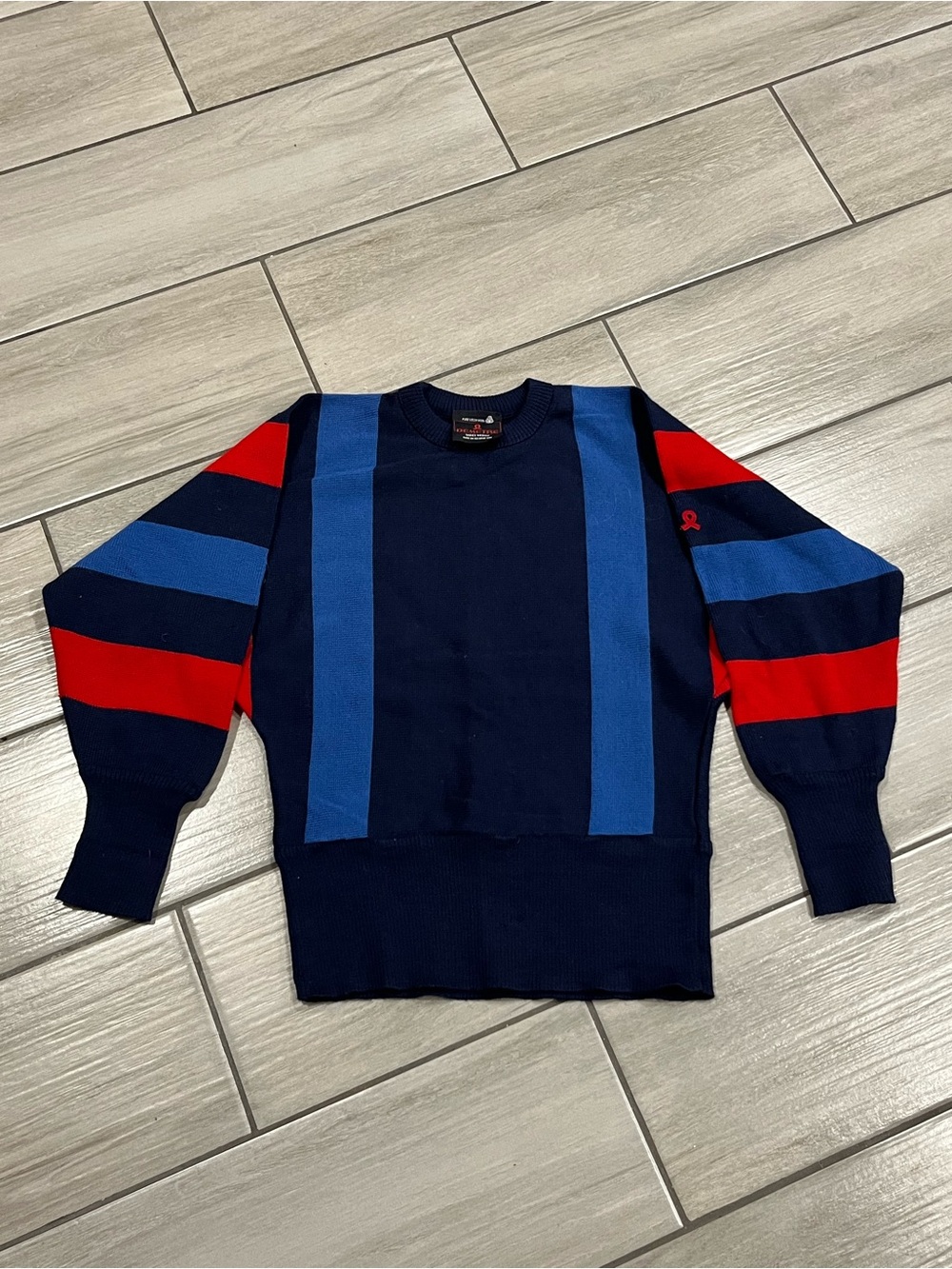 Women’s Demeter Navy Crewneck Sweater with Blue and Red Stripes size Medium